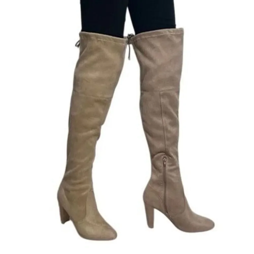 NWOT Over The Knee Heeled Boots Women's Size 8.5 Tan Thigh High Inside Zipper